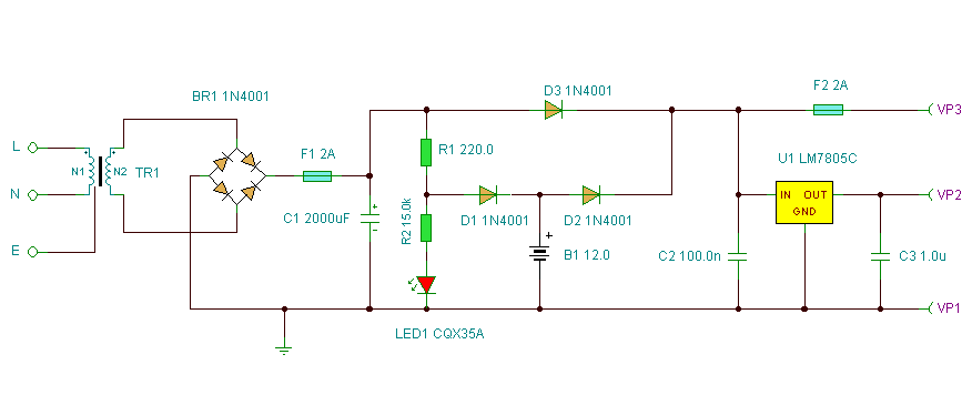 Basic UPS Circuit 5V and 12V DC - Schematic Design