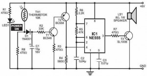 Simple Fire Alarm with Thermistor and NE555 circuit
