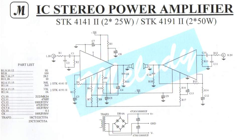 Stk Power Amplifier Circuits - 2x25w Stereo Power Amplifier With Stk4141ii - Stk Power Amplifier Circuits