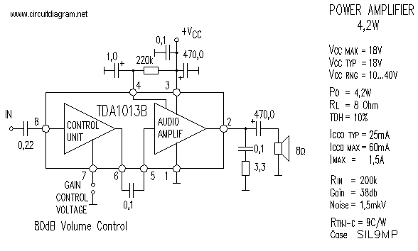 7295 Single Ic Circuit Diagram - 4w Audio Amplifier Based Tda1013b - 7295 Single Ic Circuit Diagram