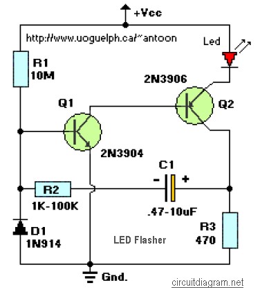 LED Flasher 2-Transistors - Schematic Design