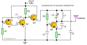 4 Transistor FM Tracking Transmitter circuit