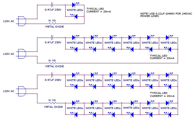 120V or 240V Powered LEDs Circuit - Schematic Design