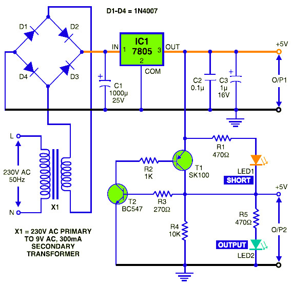 Short Circuit Protection - 5v Dc Regulated Power Supply With Short Circuit Protection Schematic Design - Short Circuit Protection
