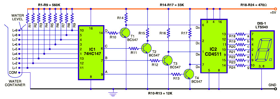 Water Level Indicator With Seven Segment Display Component Rating - Water Level Indicator With Single 7 Segment Led Display Schematic Design - Water Level Indicator With Seven Segment Display Component Rating